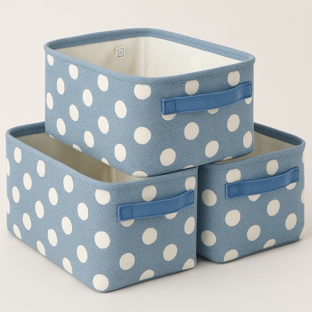 Steel Mill‎ & Co Storage Bin Set of 3 Blue Polka Dot